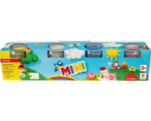 Eberhard Faber Mini Kids Pack con 4 Botes 140gr de Pasta de Modelar - 97% Ingredientes Naturales - Colores Blanco, Amarillo, Rojo y Azul