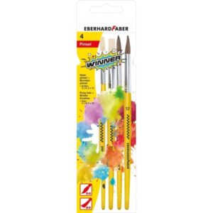 Eberhard Faber Winner Pack con 4 Pinceles de Pelo Cerda y Pelo Poni Tamaños 8, 12 - Virola de Aluminio