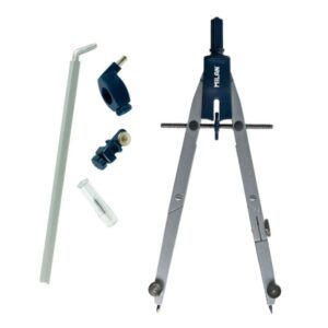 Milan Compas Escolar con Bigotera Automatica y 2 Articulaciones - Autocentrado Ilimitado - Contiene Minas de Recambio, Adaptador para Rotuladores Tecnicos y Alargadera - Color Acero