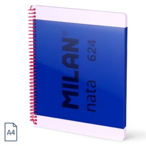 Milan Nata 624 Cuaderno Espiral Formato A4 Liso - 80 Hojas de 95 gr/m2 - Microperforado, 4 Taladros - Color Azul