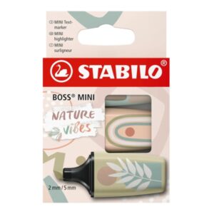 Stabilo Boss Mini Naturevibes Pack de 3 Marcadores Fluorescentes - Trazo entre 2 y 5mm - Tinta con Base de Agua - Antisecado - Colores Verde Barro, Verde Tierra y Beige
