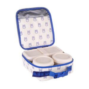 Milan Coleccion 460 Bolsa Isotermica Porta Alimentos 3,9L - Incluye 3 Recipientes para Alimentos 2x de 0,25L y 1x de 0,75 L - Interior Aislante Termico - Color Beige/Azul