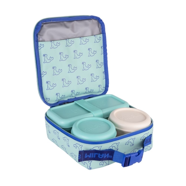 Milan Coleccion 460 Bolsa Isotermica Porta Alimentos 3,9L - Incluye 3 Recipientes para Alimentos 2x de 0,25L y 1x de 0,75 L - Interior Aislante Termico - Color Verde/Azul