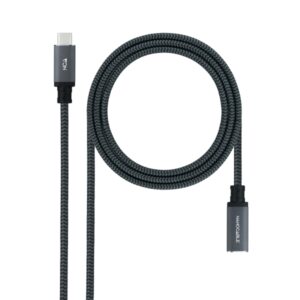 Nanocable Cable Prolongador USB-C 3.2 Macho a USB-C 3.2 Hembra - Gen2x2 20Gbp - 100W 5A - 4K 60Hz - 0.5 Metros - Mallado - Color Negro