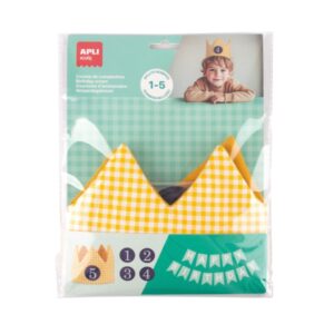 Apli Kids Corona de Cumpleaños - Con Numeros del 1 al 5 - Ajustable y Reversible - Fabricada en Tela - Color Amarillo y con Cuadros