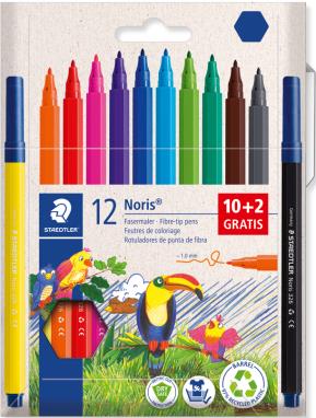 Staedtler Noris 326 Pack de 12 Rotulador de Punta Fina - Trazo 1mm - Tina Base de Agua - Tapa Ventilada - Colores surtidos