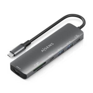 Aisens USB-C Dock 7 en 1 - USB-C a 1xHDMI - 2xUSB-A - 1xUSB-C - 1xUSB-C 100W - 1xSD - 1xMicroSD - 15cm - Color Gris