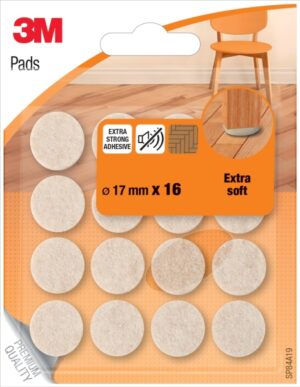 3M Pack de 16 Almohadillas de Fieltro 17mm de Diametro - Extrasuaves - Color Beige