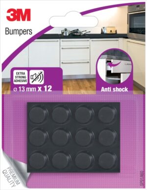 3M Pack de 12 Almohadillas Adhesivas Antichoque - 13mm de Diametro - Color Negro