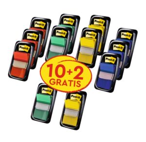 Post-It Index Pack de 12 Dispensadores con 50 Marcadores de Indice Reposicionables - Forma Rectangular - Colores Surtidos