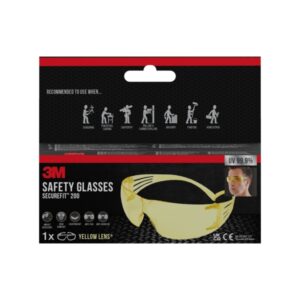 3M Securefit Gafas de Seguridad - Lentes Amarillas - Mejor Contraste en Poca Luz - Antivaho - Antirrayaduras - Proteccion UV - Color Amarillo Claro