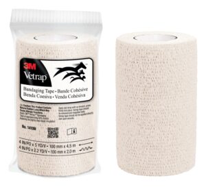 3M Vetrap Venda Cohesiva - 10cm x 4.5m - Flexible - Transpirable - Autoadhesiva - Color Blanco