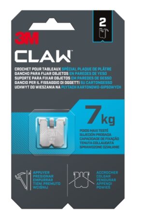 3M Claw Pack de 2 Ganchos de Metal para Paredes de Yeso - Soporta hasta 7 kg - Color Gris/Titanio