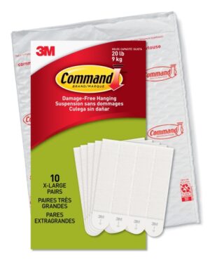 Command Pack de 20 Tiras Adhesivas para Objetos Pesados - 10 Pares XL - Soporta hasta 9kg - Color Blanco