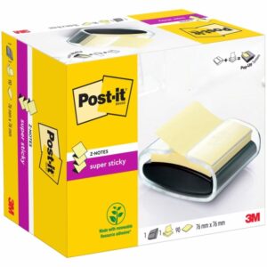 Post-It Super Sticky Dispensador con Bloc de 90 Z-Notas Adhesivas - Dispensador Pro - Forma Cuadrada - 76x76mm - Color Negro