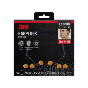3M Tapones para Oidos con Banda - SNR hasta 25dB - 1 Par de Tapones Premontado - 2 Pares de Tapones de Repuesto - Color Naranja