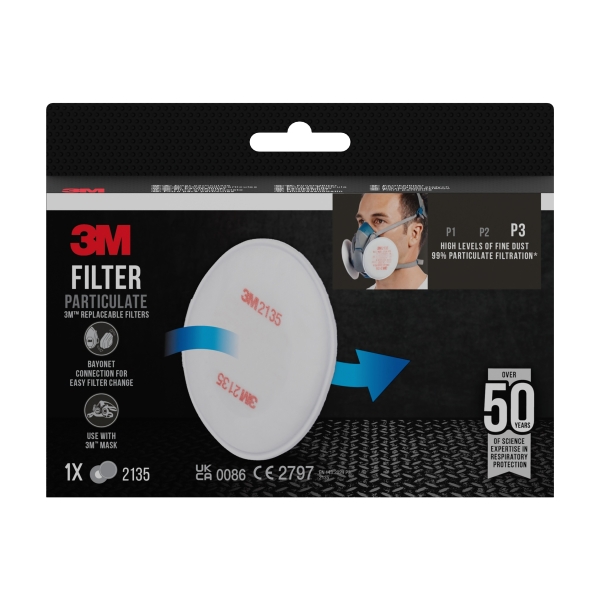 3M Filtros de Repuesto para Mascara de Media Cara - Proteccion Contra Altos Niveles de Particulas P3 - 1 Par - Color Blanco