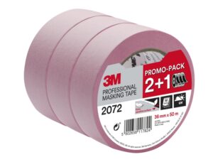 3M Pack de 3 Cintas de Enmascarar para Superficies Delicadas - 36mm x 50m - Promocion 2 + 1 Gratis - Color Rosa