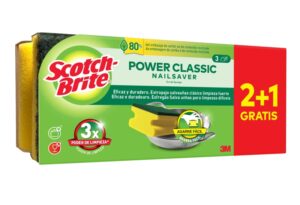 Scotch-Brite Classic Pack de 3 Estropajos de Cocina - Proteccion para los Dedos - Promocion 2 + 1 Gratis - Color Amarillo