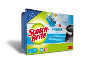 Scotch-Brite Fresh Pack de 2 Estropajos de Cocina - Proteccion para los Dedos - No Raya - Color Azul