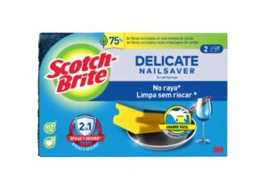 Scotch-Brite Delicate Pack de 2 Estropajos de Cocina - Proteccion para los Dedos - No Raya - Color Amarillo