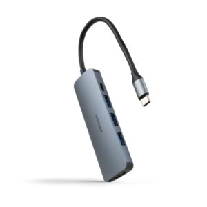 Nanocable HUB USB-C 5 en 1 - Conversor USB-C 3.1 a 3 x USB-A 3.0 + USB-C PD 100W + HDMI - Aluminio - 18cm - Color Gris