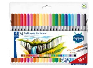Staedtler 3200 Pack de 24 Rotuladores de Doble Punta - Resistente a la Presion - Colores Surtidos