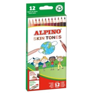 Alpino Skin Tones Pack de 12 Lapices de Colores Hexagonales - Mina de 3mm - Resistente a la Rotura - Bandeja Extraible - Colores que Recrean los Diferentes Tonos de Piel