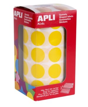 Apli Rollo de 1.770 Gomets Redondos Ø 20mm - Adhesivo Permanente con Base de Agua - Libre de Disolventes - Color Amarillo