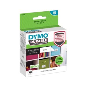 Dymo Durable Pack de 160 Etiquetas Originales para Rotuladora - Texto Negro sobre Fondo Blanco - 25mmx54mm - 2112283