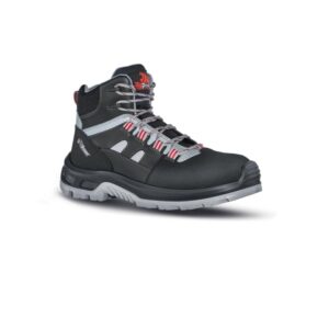 Upower Cross S Calzado de Seguridad Botines - Talla 47 - Empeine Piel con Inserciones Matrix, Hidrofugos, Puntal Composite, Antiperforacion, Antideslizantes, Suela Resistente - Color Gris Oscuro