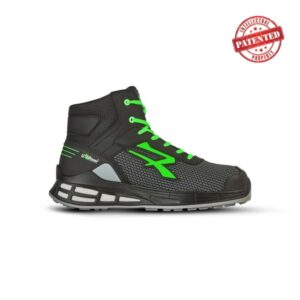 Upower Barret S ESD Calzado de Seguridad Innovador - Talla 48 - Forro de Piel de Becerro, Plantilla Anatomica, Puntera AirToe Aluminium, Antiestatico, Antideslizante, Proteccion S3S CI FO SR - Color Gris Oscuro/Verde