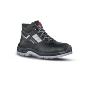 Upower Star RS S Botines de Seguridad - Talla 47 - Empeine Piel Flor Grana Mina, Hidrofugos, Puntal Composite, Antiperforacion, Suela Antideslizante PU/PU, Proteccion S3S FO SR - Color Negro