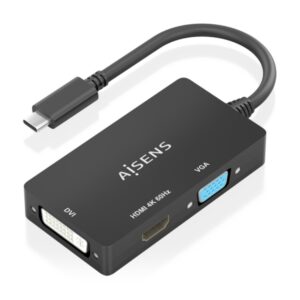 Aisens Conversor USB-C a DVI/HDMI/VGA - USB-C/M-DVI/H-HDMI/H-VGA/H - 15cm - Color Negro