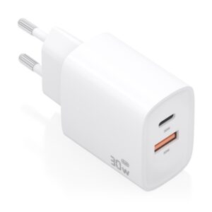 Aisens Cargador GaN 30W - USB-C PD3.0 - Tecnologia AI para Detectar Protocolo y Velocidad de Carga - Color Blanco