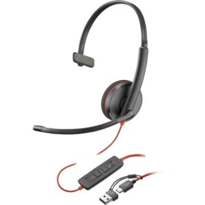 Plantronics/Poly Blackwire C3210 USB-C/USB-A Auricular Monoaural con Microfono - Almohadilla Acolchada - Controles en Cable