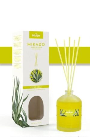 Prady Ambientador Mikado Citronela - Frasco de Cristal 100 ml y Varitas Difusoras