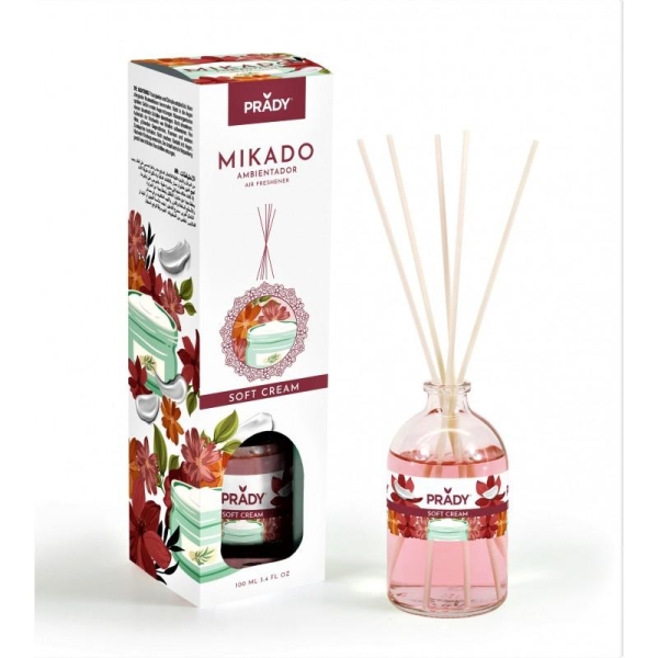 Prady Ambientador Mikado Soft Cream - Frasco de Cristal 100 ml y Varitas Difusoras