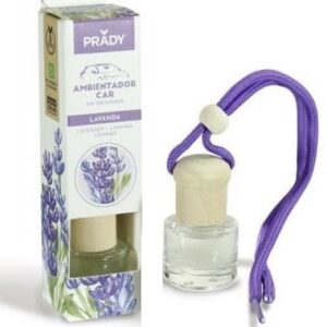 Prady Ambientador Coche Lavanda - Frasco de Cristal 6 ml y Cuerda para Espejo Retrovisor