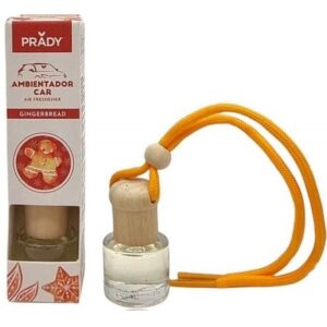 Prady Ambientador Coche Gingerbread - Frasco de Cristal 6 ml y Cuerda para Espejo Retrovisor