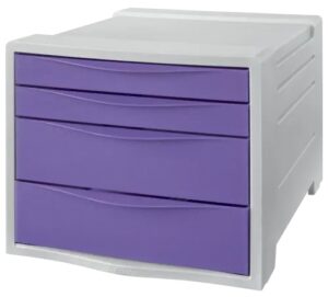 Esselte Colour'Breeze Buc de 4 Cajones - 2 Medidas de Cajon - Deslizamiento Suave - Base con Goma Antideslizante - Color Gris/Lavanda