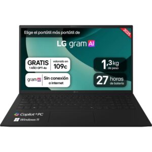 LG Gram 15Z80T-G.AS58B Portatil 15" AMD Ryzen AI 5 340 - 16GB - 1TB SSD - Windows 11 Home - Color Negro - Teclado QWERTY (ES)