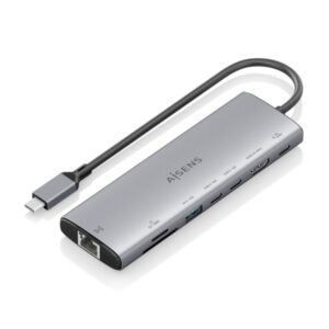 Aisens USB-C Dock 8 en 1 - USB-C a 1xHDMI - 1xRJ45 - 1xUSB-A 10G - 2xUSB-C 10G - 1xUSB-C PD 100W - 1xSD - 1xMicroSD - 20cm - Color Gris