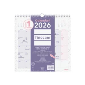 Finocam Chic Calendario de Pared en Catalan - Anual 2026 - 300x5x310mm - Espacio para Escribir - Color Morado