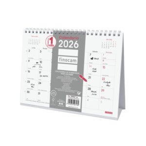 Finocam Chic Calendario de Sobremesa - Anual 2026 - 210x70x155mm - Espacio para Escribir - Color Blanco