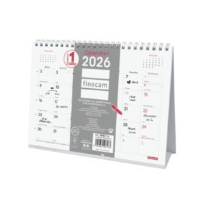 Finocam Chic Calendario de Sobremesa en Catalan - Anual 2026 - 210x70x155mm - Espacio para Escribir - Color Blanco