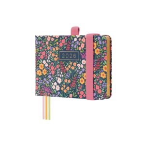 Finocam Minimal Design Agenda - Anual 2026 - Tapa Dura - Cierre con Goma Elastica - Formato M0 - 108x16x77mm - Semana Vista en Vertical - Tematica de Flores