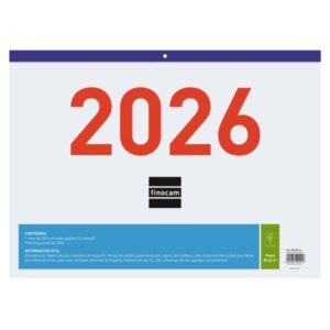 Finocam Calendario Faldilla - Anual 2026 - Espacio para Escribir - Formato F94 - 430x3x310mm - Numeros Grandes - Color Blanco y Azul