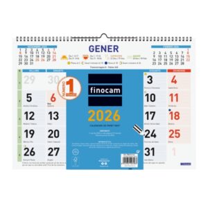 Finocam Calendario de Pared en Catalan - Anual 2026 - Espacio para Escribir - Formato L - 430x10x310mm - Numeros Grandes - Color Azul y Blanco