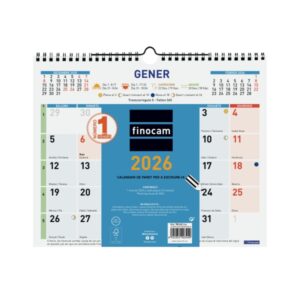 Finocam Calendario de Pared en Catalan - Anual 2026 - Formato M - 300x10x255mm - Espacio para Escribir - Color Azul y Blanco